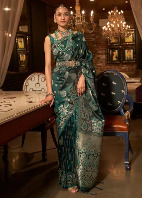 Arabian Green Handloom Woven Satin Silk Saree