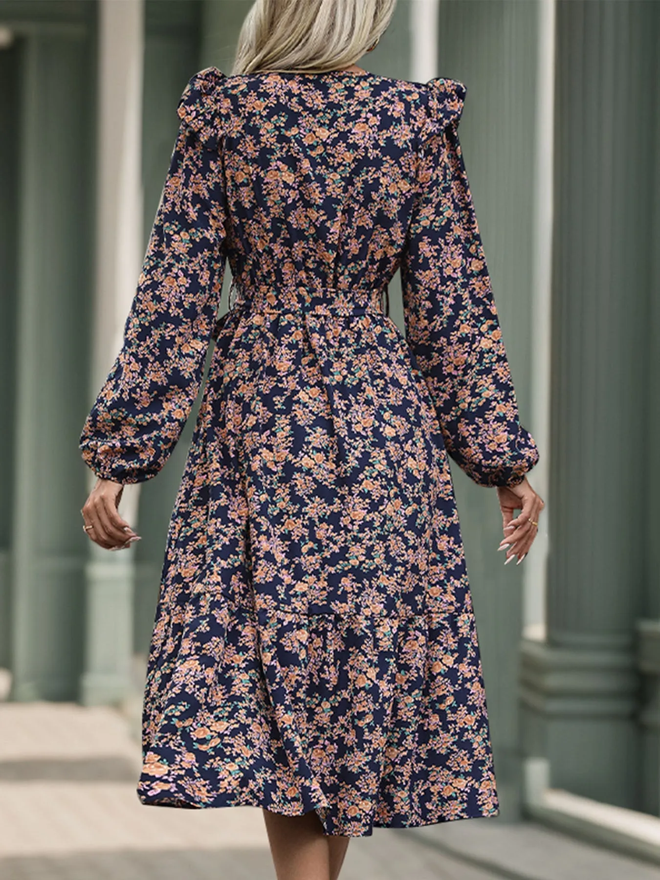 🌸 Floral Printed Surplice Long Sleeve Midi Dress 🌸