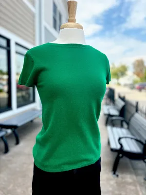 100% Cashmere Luxury Crew Neck Short Sleeve Tee - Grand Green