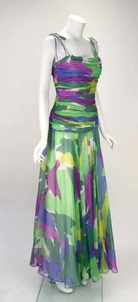 1990s Silk Abstract Evening Gown