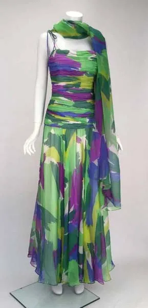 1990s Silk Abstract Evening Gown