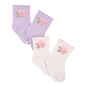 2-Pack Baby Girls Roses Organic Wiggle Proof® Socks