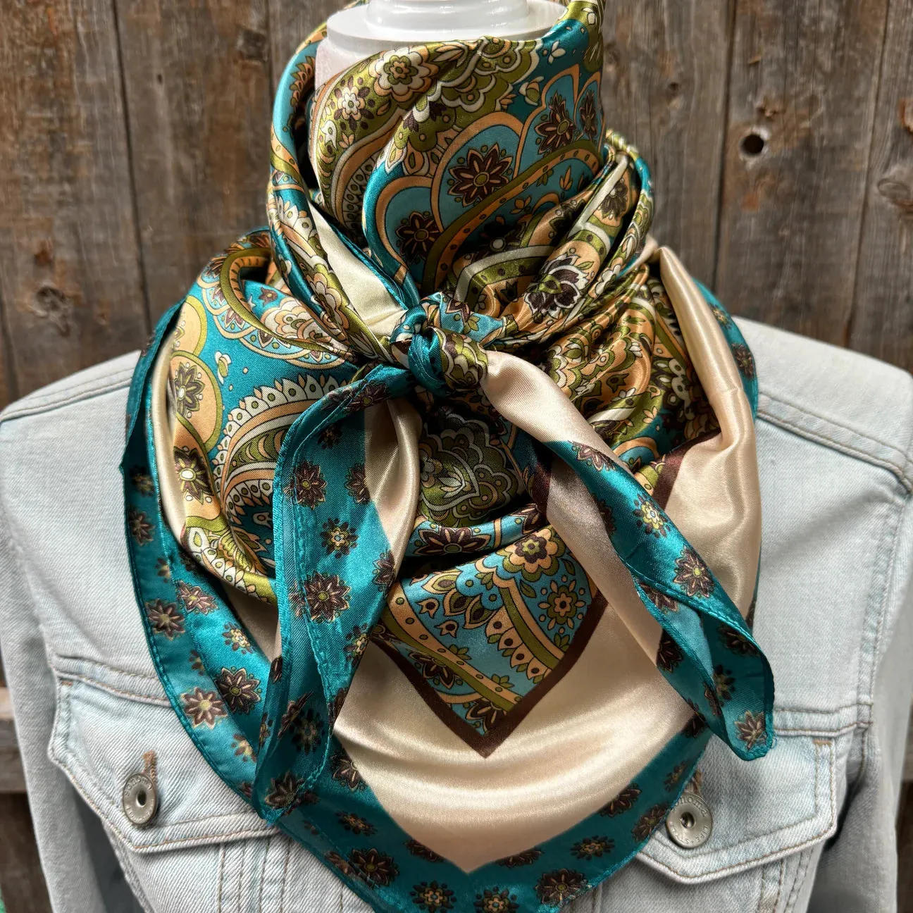 35X35" Teal and Cream Giant Paisley Wild Rag