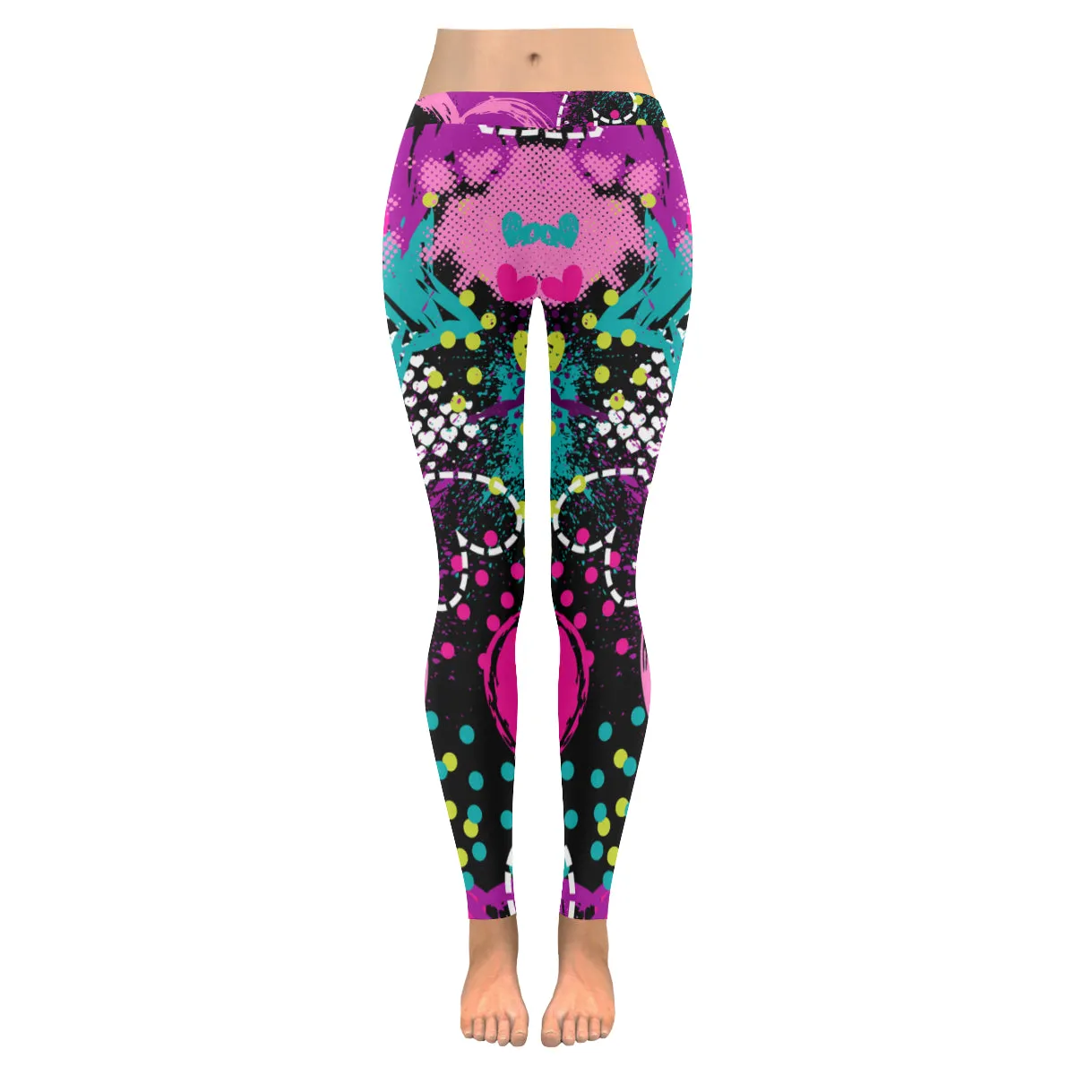 Abstract Heart Seamless Pattern Women's Low Rise Leggings (Invisible Stitch)