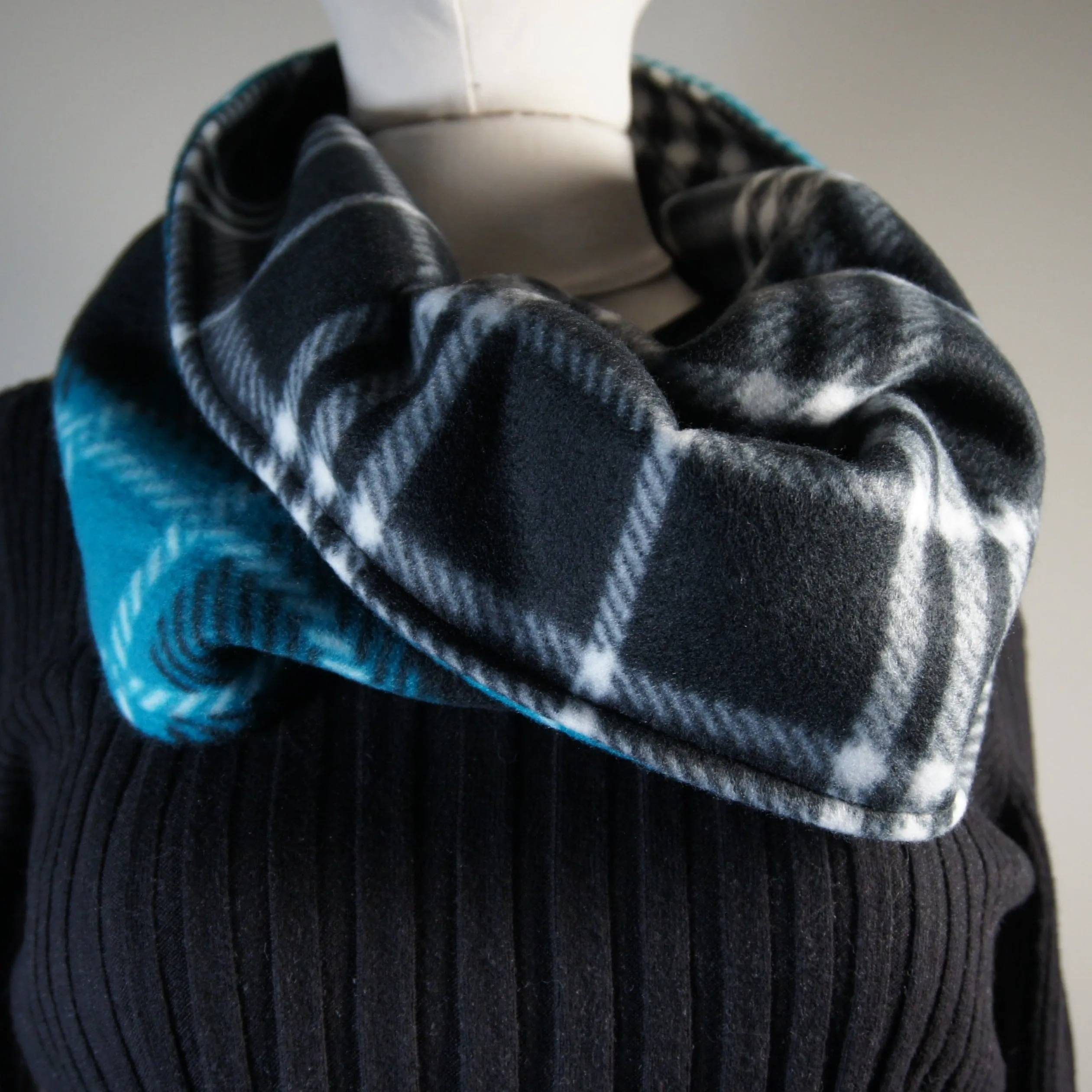 Accessories - Scarves - Cowl - Plaid Turquoise and Black Plaid