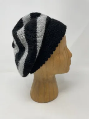 Adult Grey and Black Stripe Knit Wool Slouch Hat