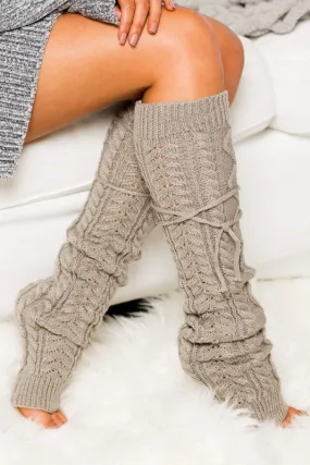 Aili's Corner Cable Knit Long Tie Leg Warmer