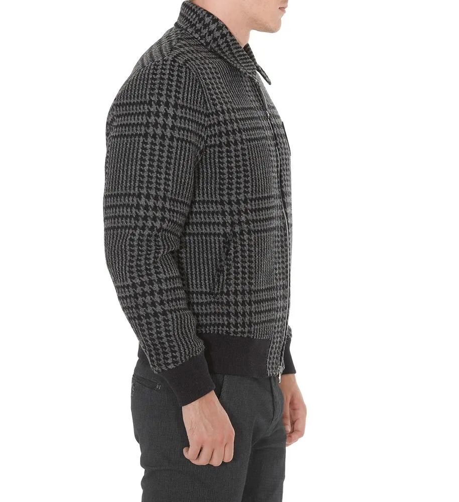 Alexander McQueen Skull Patch Houndstooth Print Bomber Jacket