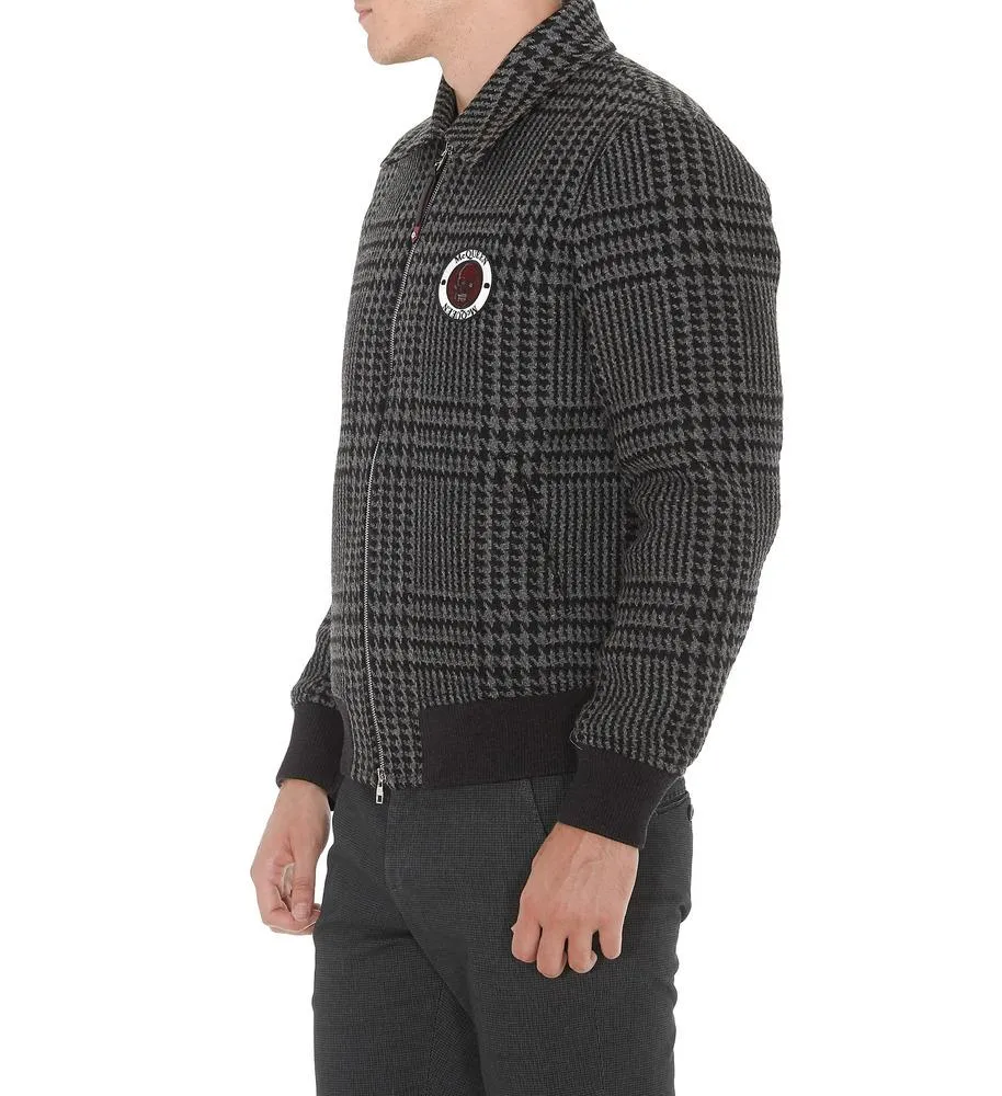 Alexander McQueen Skull Patch Houndstooth Print Bomber Jacket