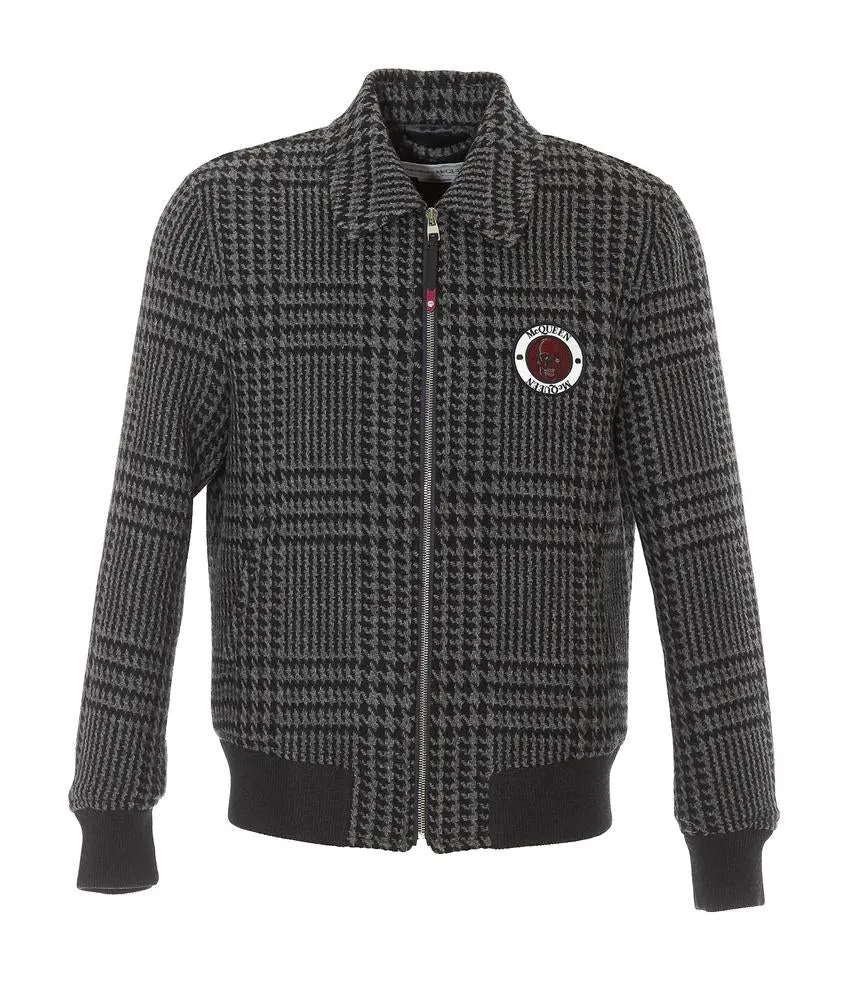 Alexander McQueen Skull Patch Houndstooth Print Bomber Jacket