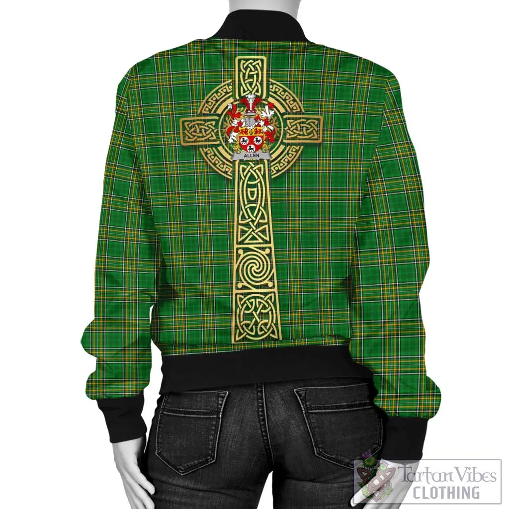 Allen Irish Clan Tartan Bomber Jacket with Coat of Arms Celtic Tree of Life Style