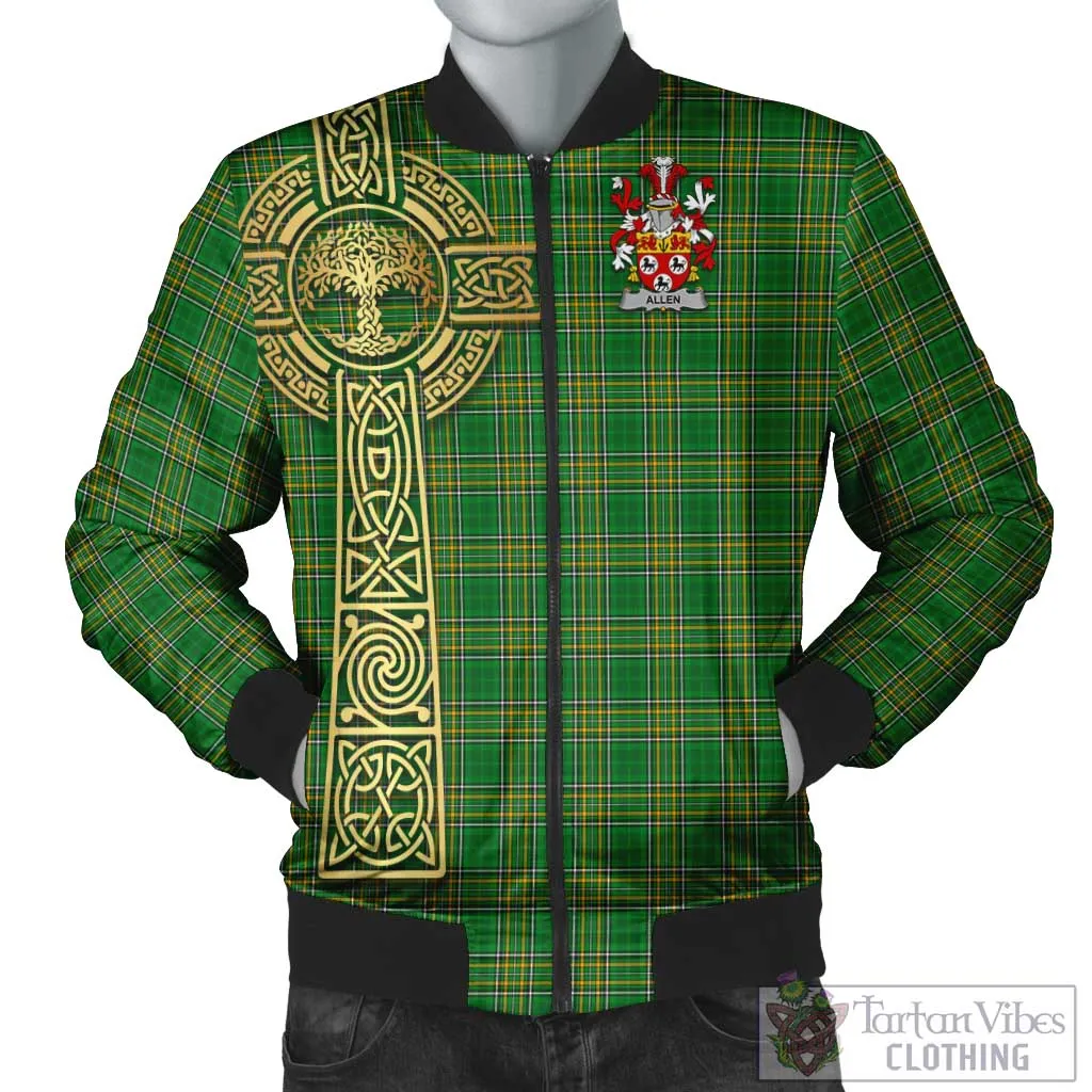 Allen Irish Clan Tartan Bomber Jacket with Coat of Arms Celtic Tree of Life Style