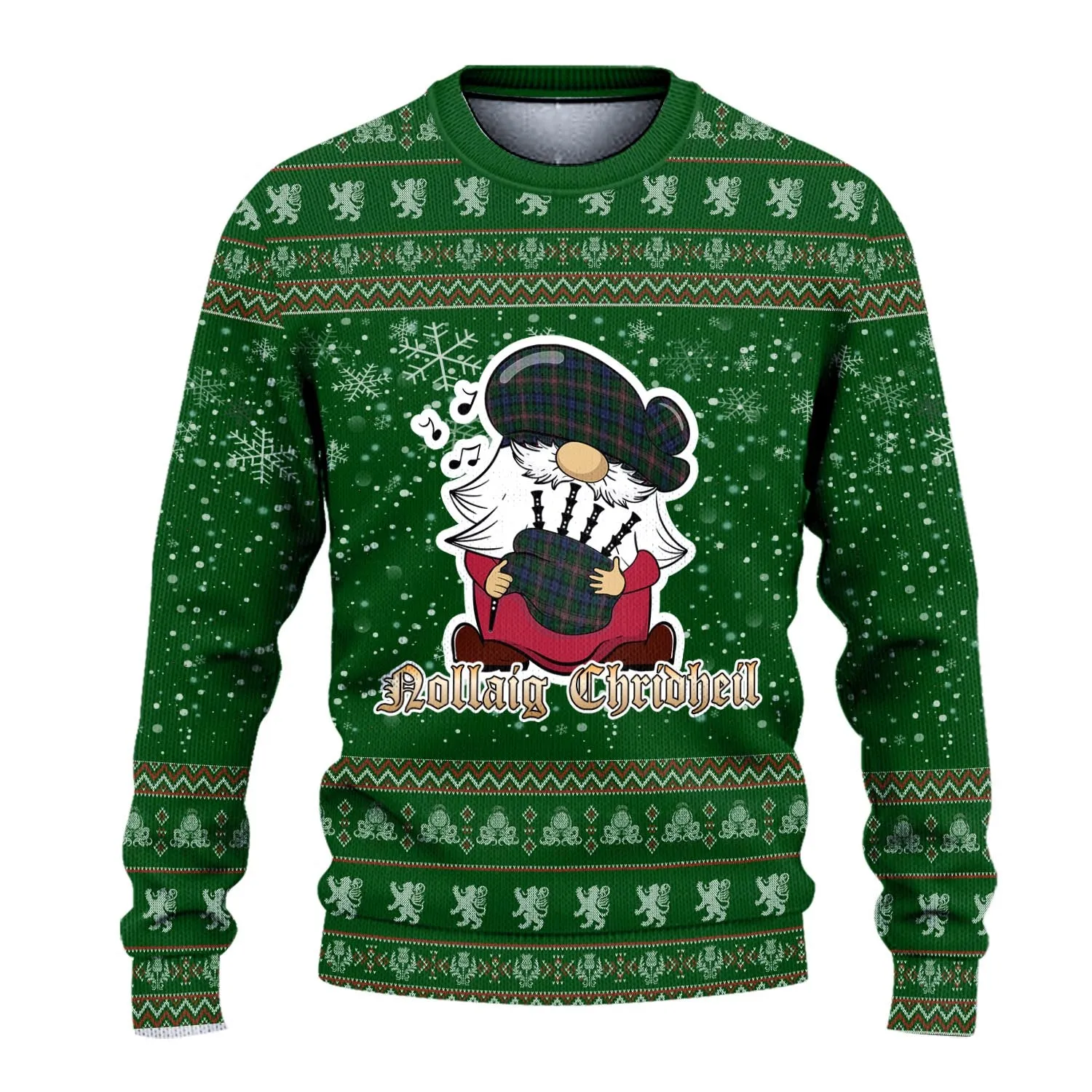 Allison Clan Christmas Family Ugly Sweater with Funny Gnome Playing Bagpipes