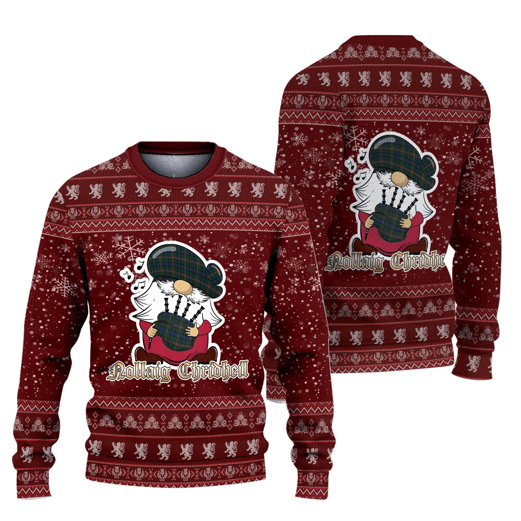 Allison Clan Christmas Family Ugly Sweater with Funny Gnome Playing Bagpipes