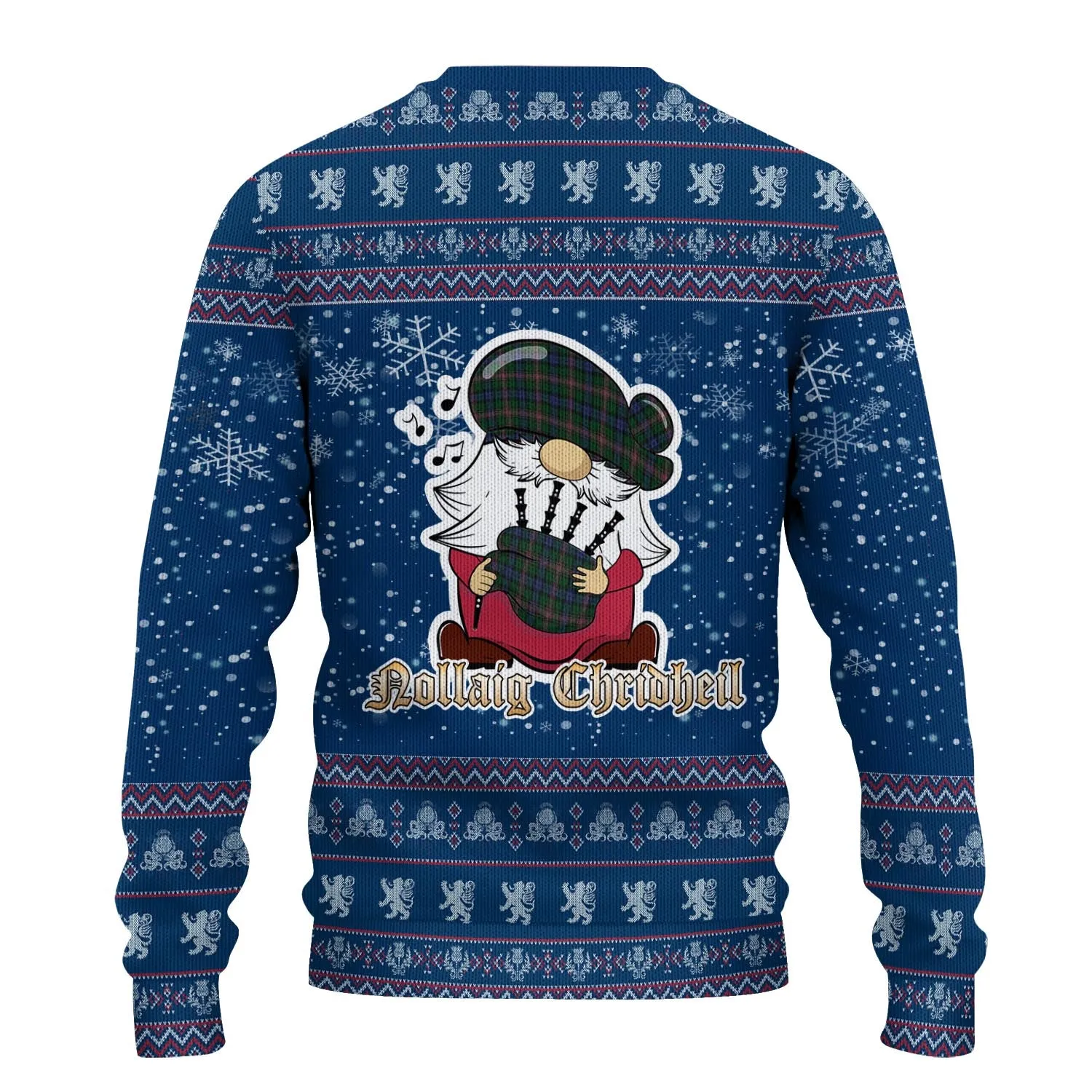 Allison Clan Christmas Family Ugly Sweater with Funny Gnome Playing Bagpipes