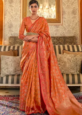 Amber Orange Woven Banarasi Tussar Silk Saree : Top Pick