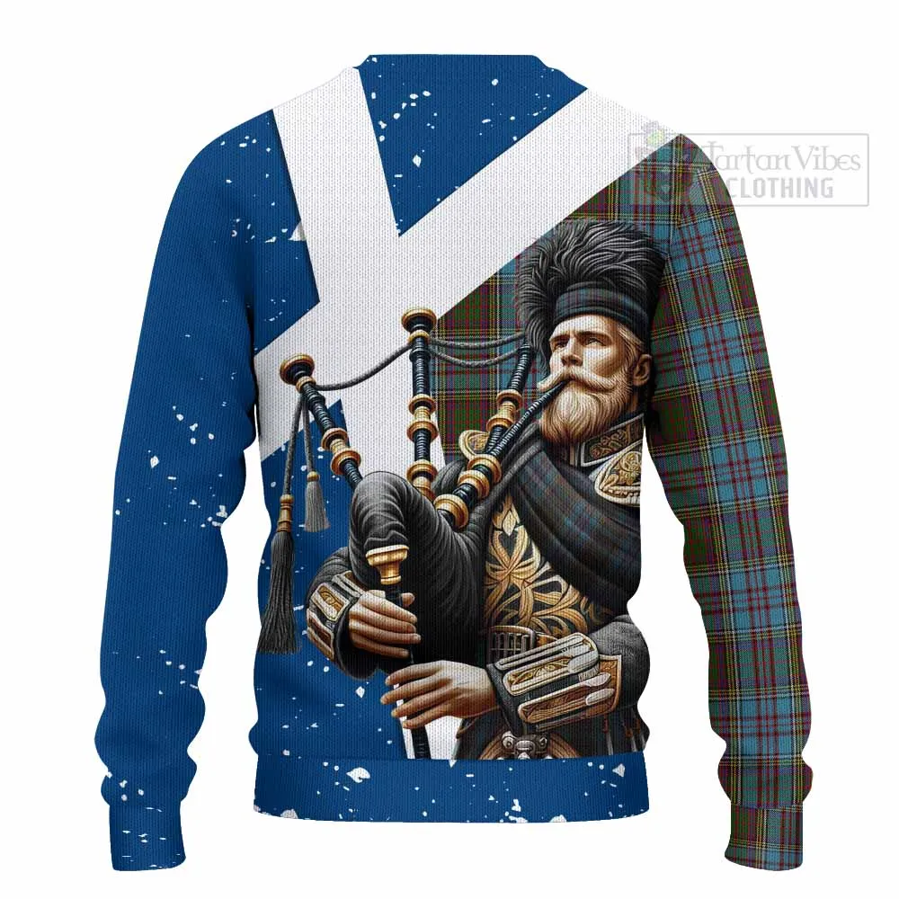 Anderson Tartan Knitted Sweater with Family Crest Scottish Bagpiper Vibes