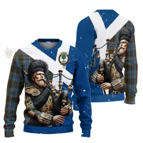 Anderson Tartan Knitted Sweater with Family Crest Scottish Bagpiper Vibes