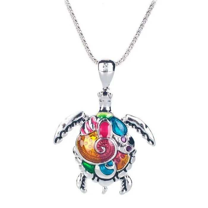 Artsy Sea Turtle Enamel Pendant Necklace for Woman