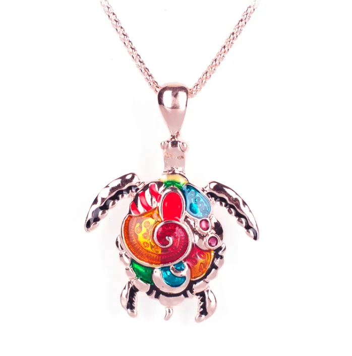 Artsy Sea Turtle Enamel Pendant Necklace for Woman