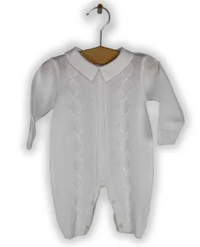 Baby Boy White knit Tricot Baptism Outfit with Hat