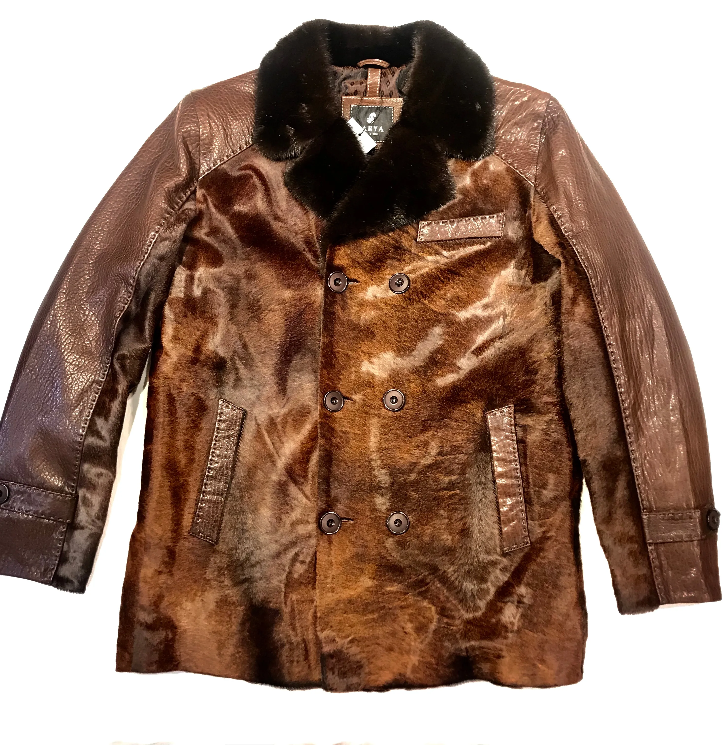 Barya NewYork Chocolate Pony Hair Mink Collar Peacoat