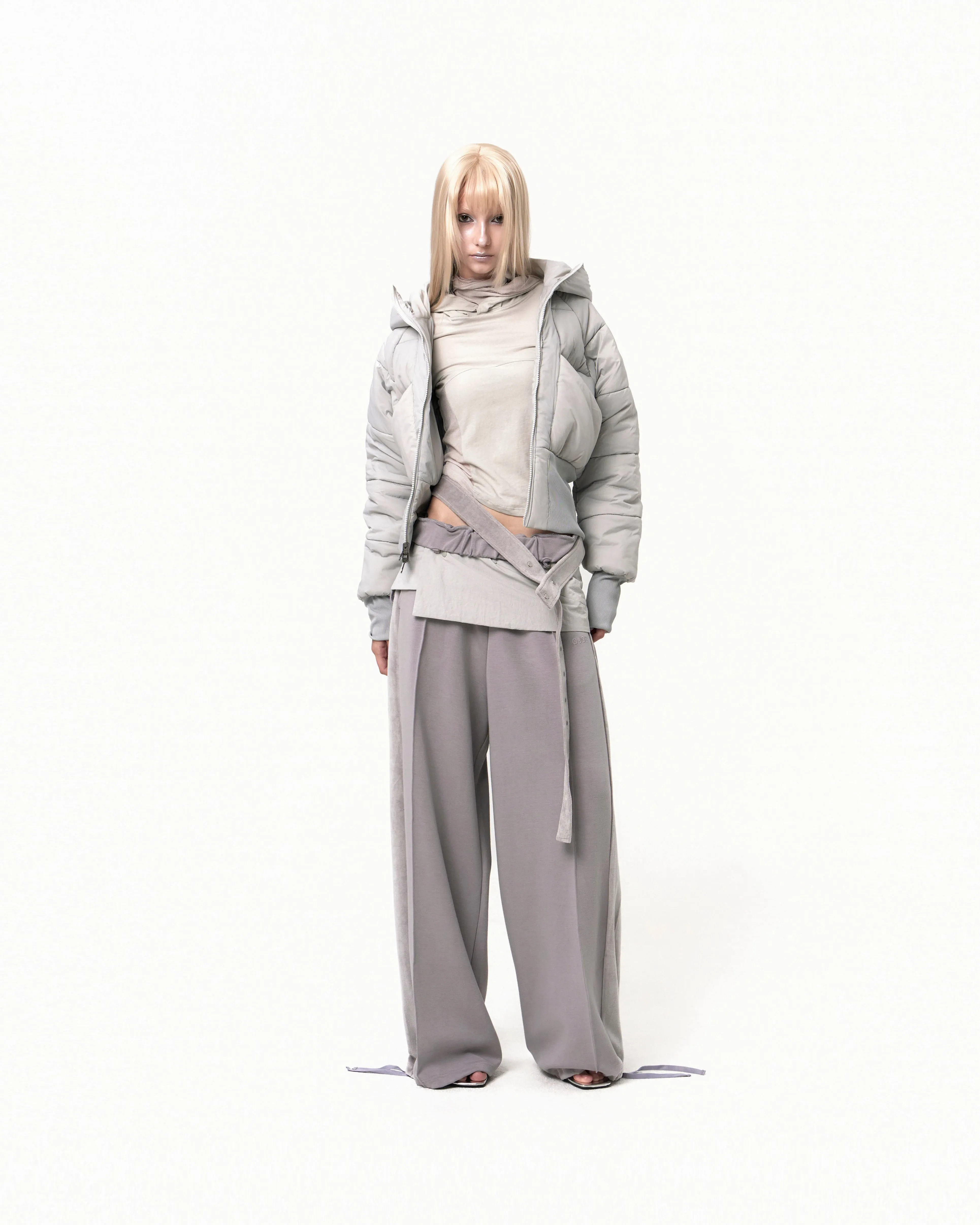 Belt Wide Sweat Pants Grey