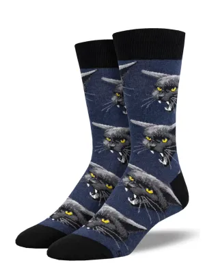 Black Cat Malice Men's Crew Socks Navy Heather