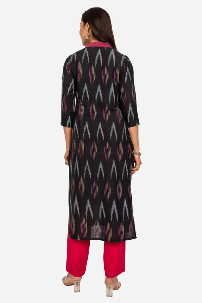 Black Ikat Straight Fit Kurta