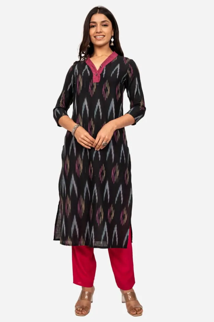 Black Ikat Straight Fit Kurta