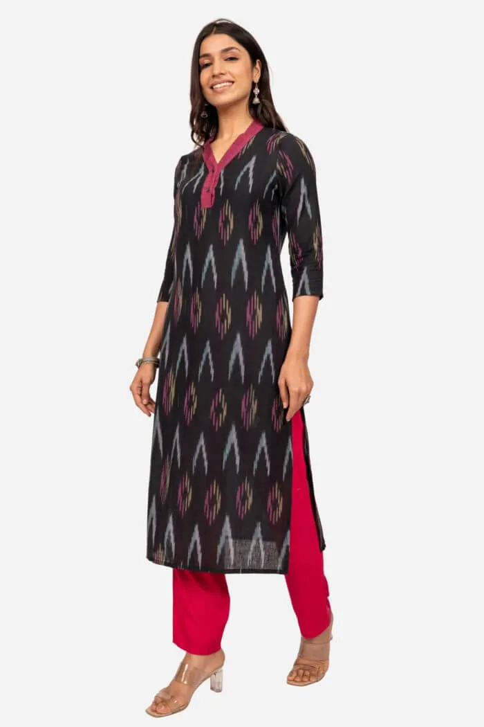 Black Ikat Straight Fit Kurta