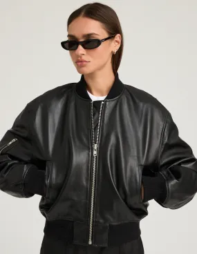 Black Leather Classic Bomber