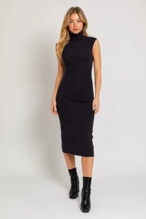 Black Mock Neck Sweater Midi Dress