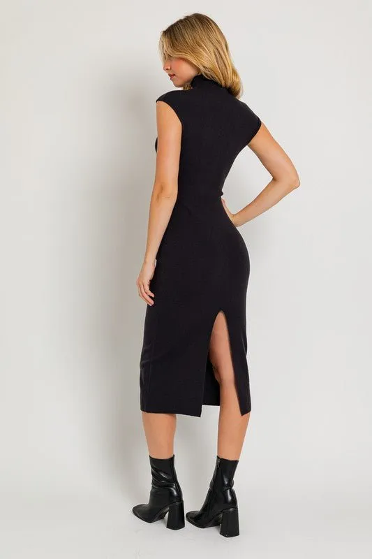 Black Mock Neck Sweater Midi Dress