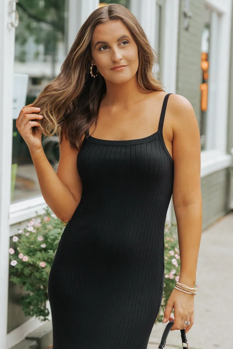 Black Ribbed Midi Tank Dress - FINAL SALE