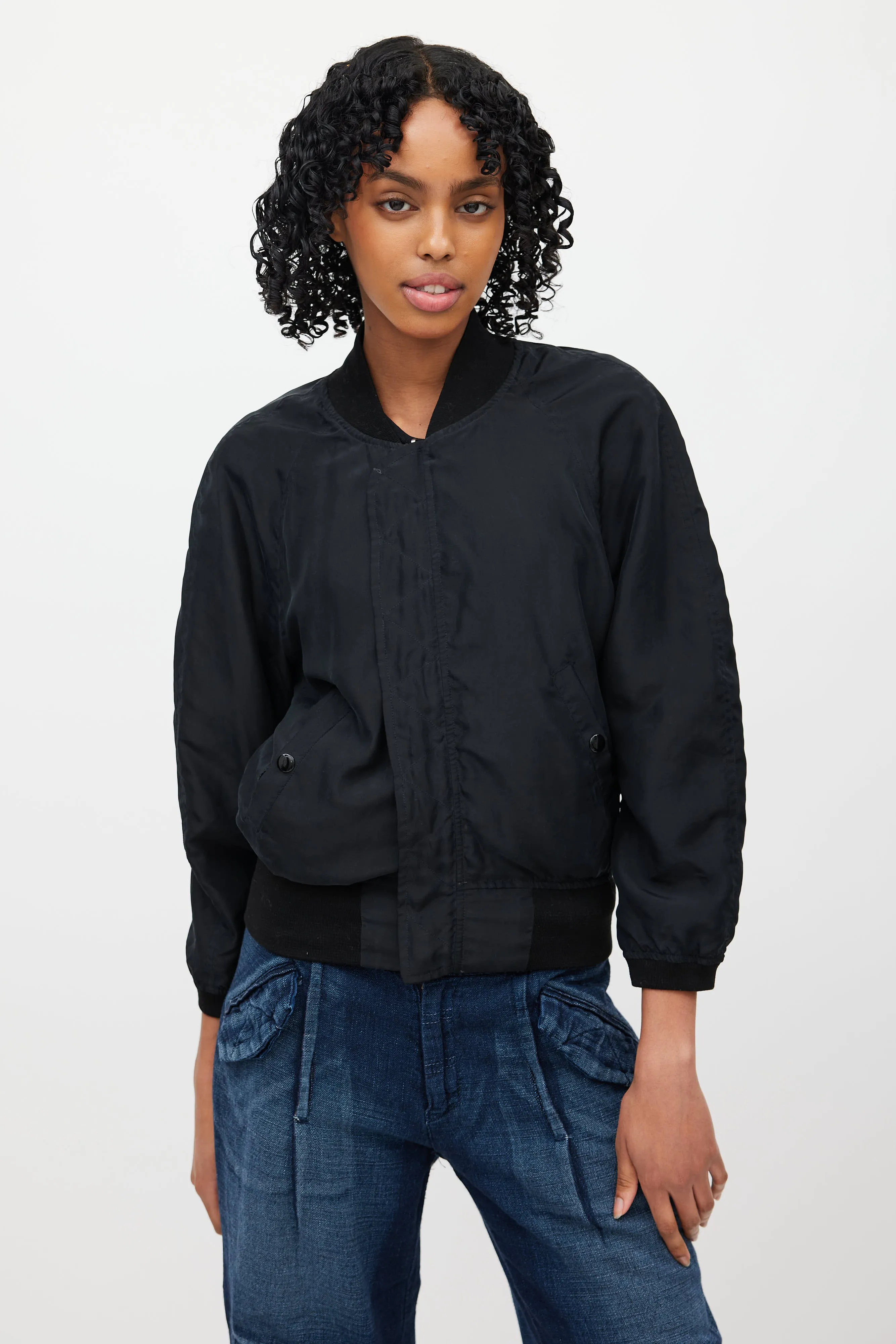 Black Silk Reversible Bomber Jacket