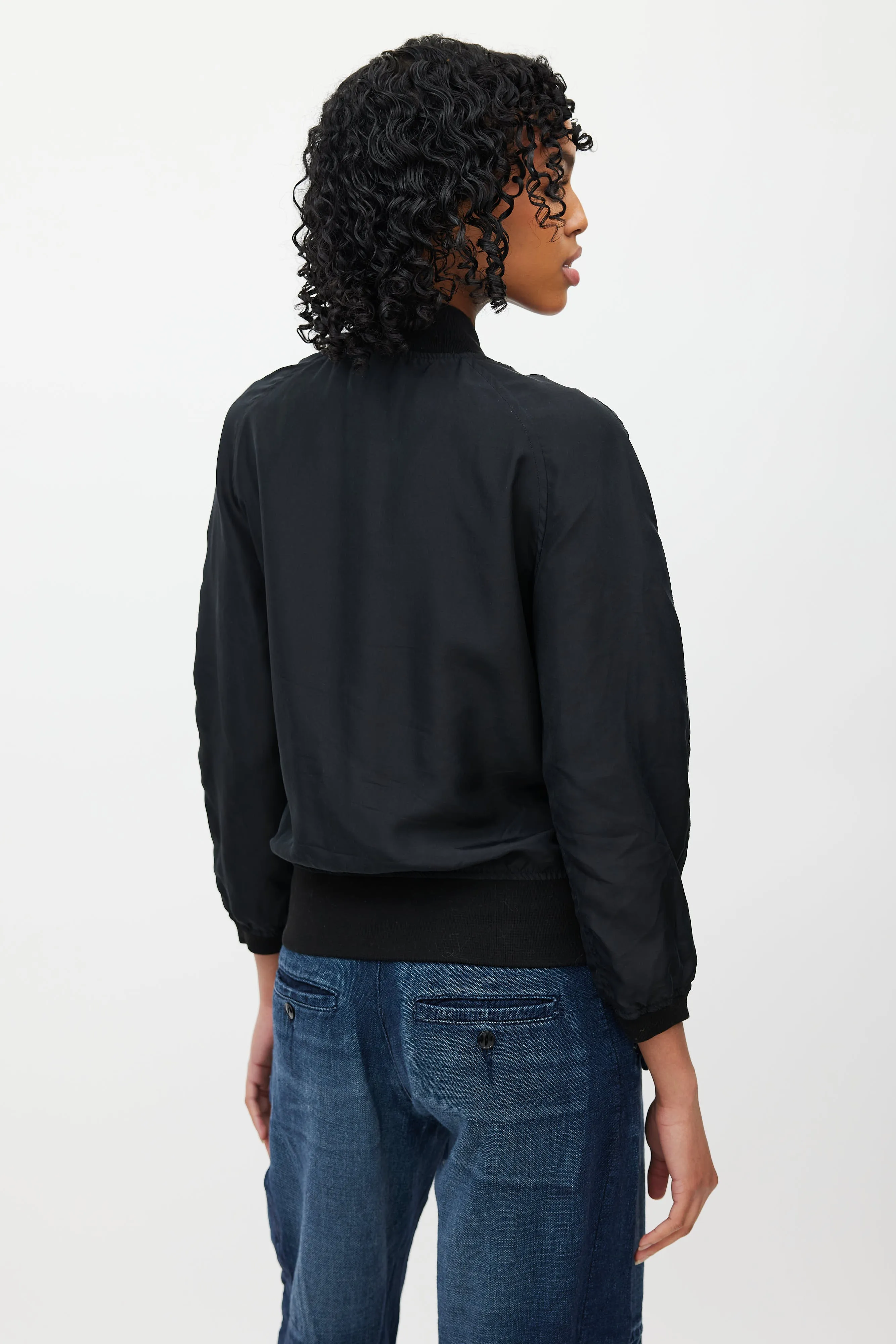 Black Silk Reversible Bomber Jacket