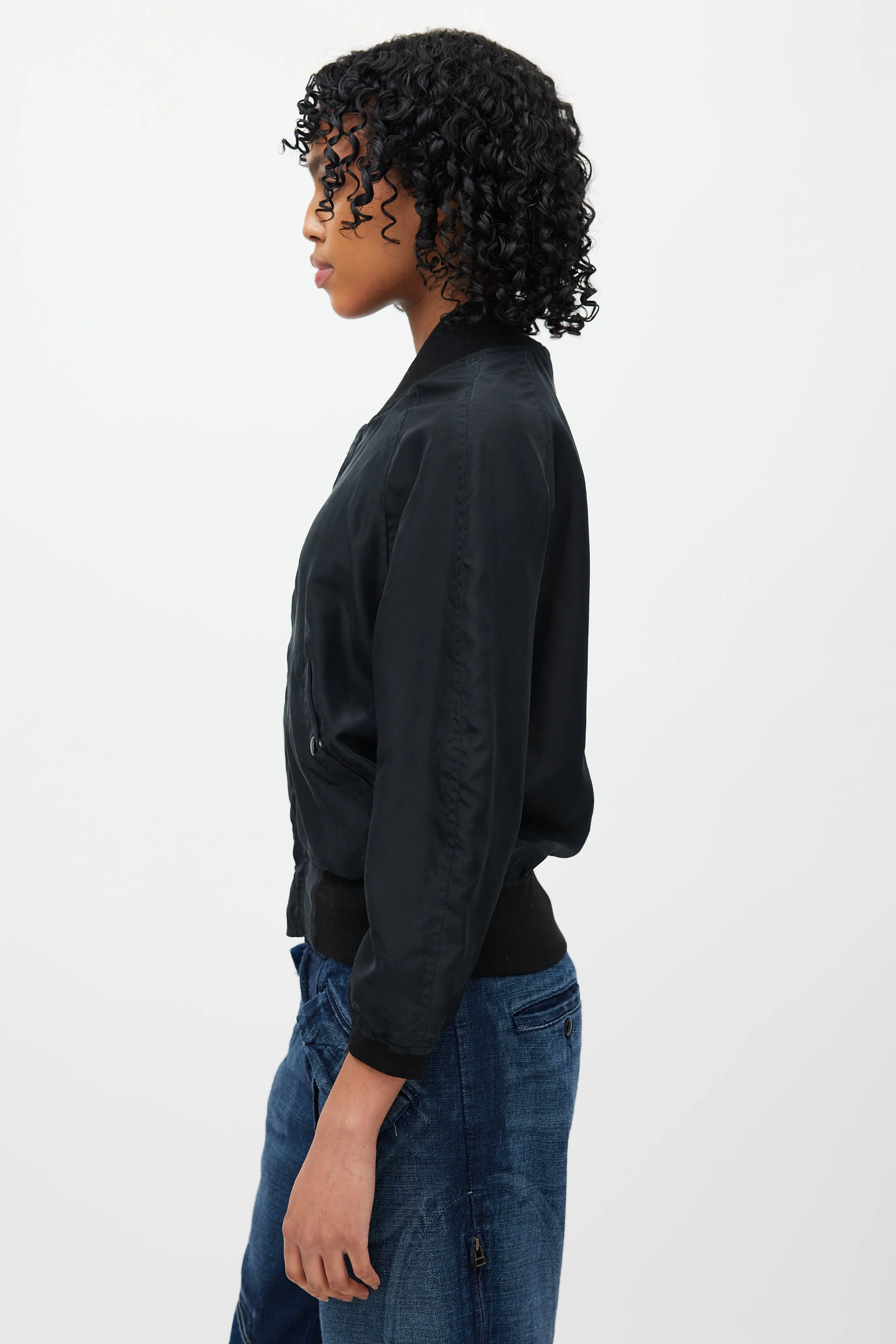 Black Silk Reversible Bomber Jacket