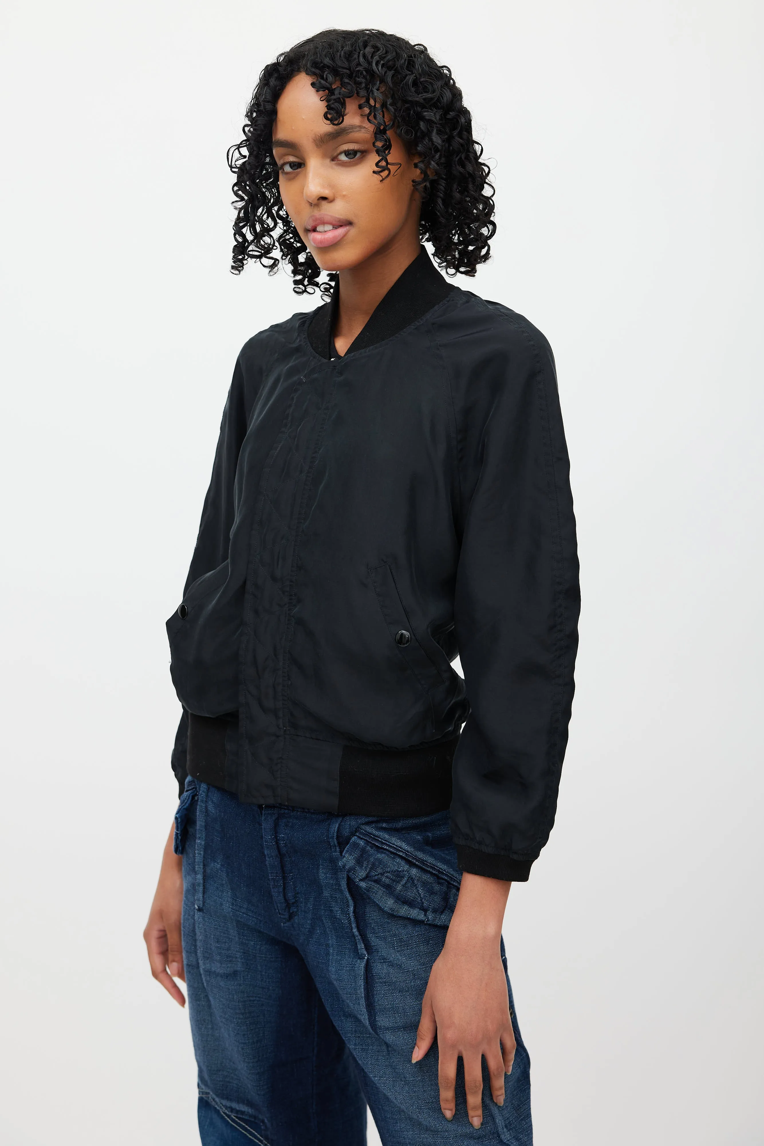 Black Silk Reversible Bomber Jacket