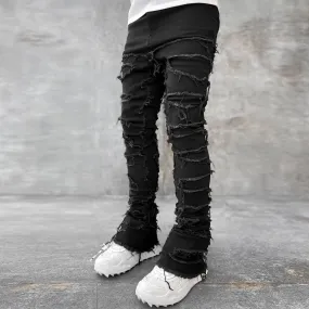 Black Vintage Ripped Jeans Straight Micro Flared Pants