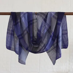 Blue and Grey Patterned Cotton Shawl - Classic Blue