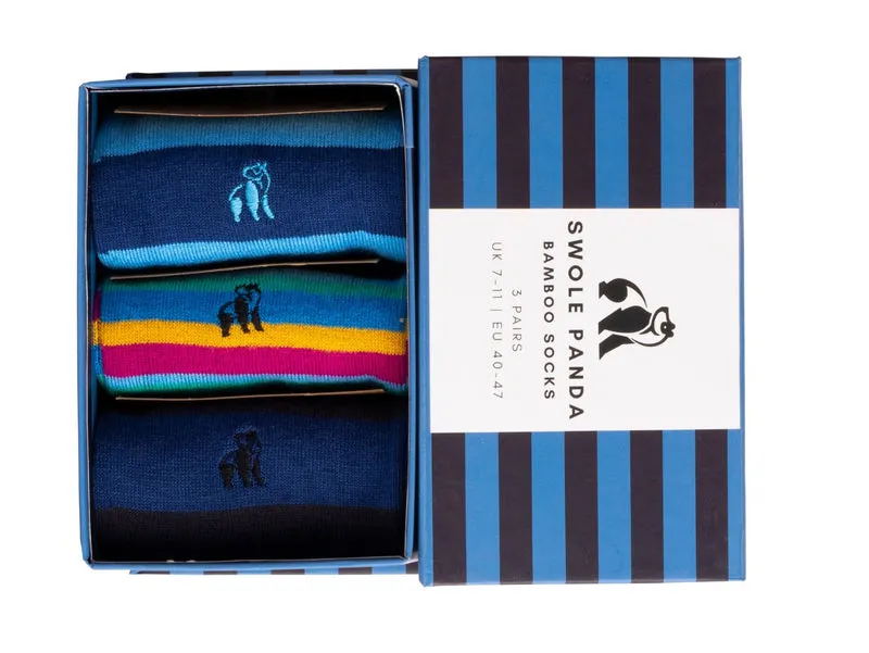 Blue Stripe Sock Box - 3 Pairs Bamboo Socks