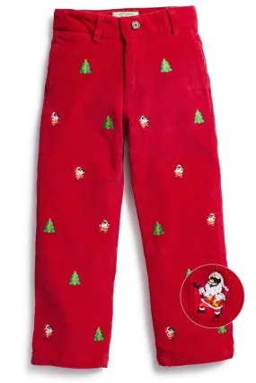 Boys Beachcomber Corduroy Pant Crimson with Rockin Around the Christmas Tree