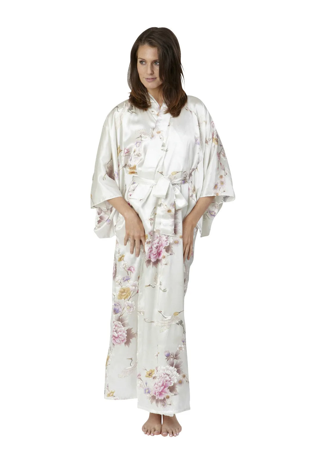 Bridal Kimono Crane & Peony Long Silk Kimono