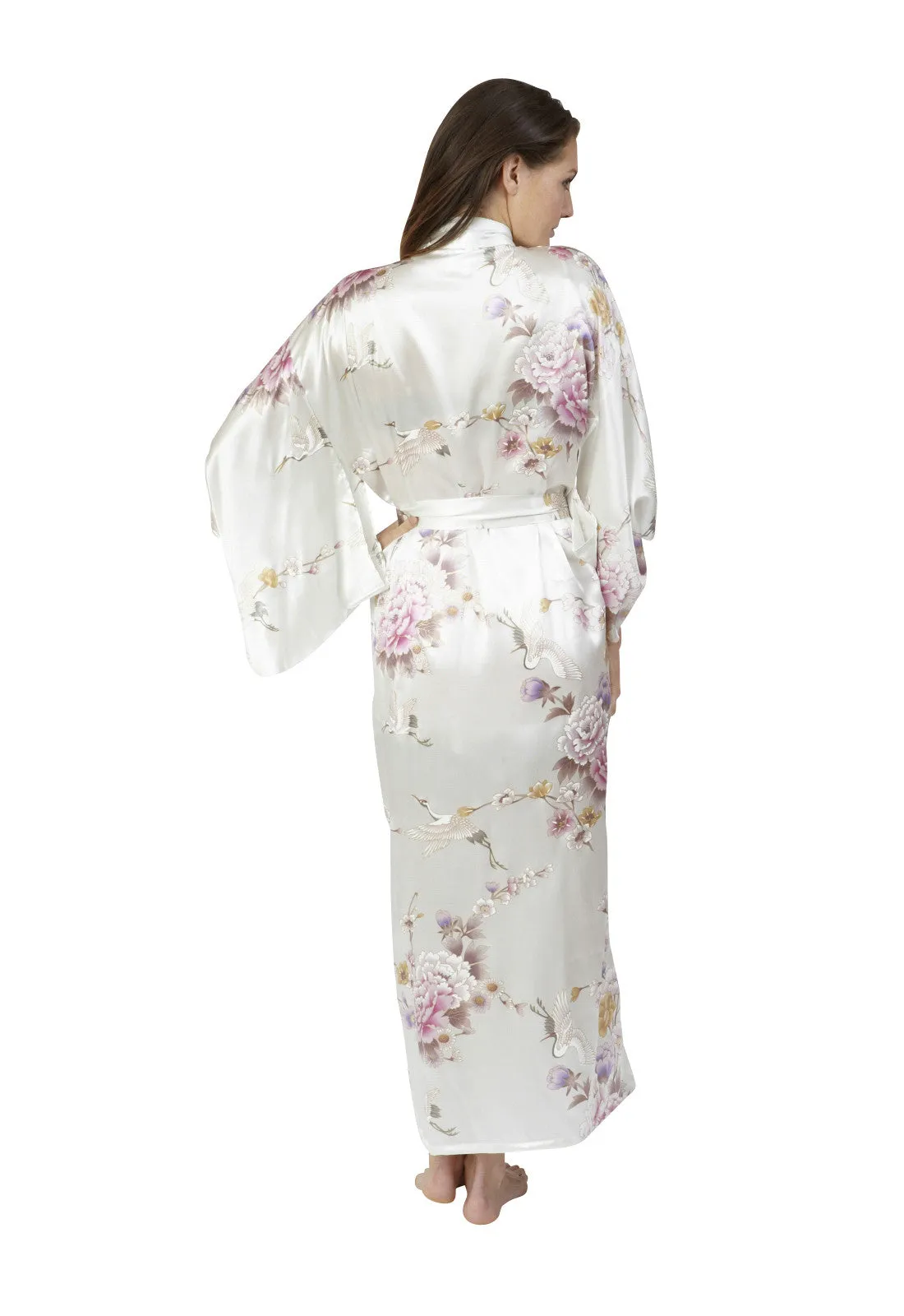 Bridal Kimono Crane & Peony Long Silk Kimono