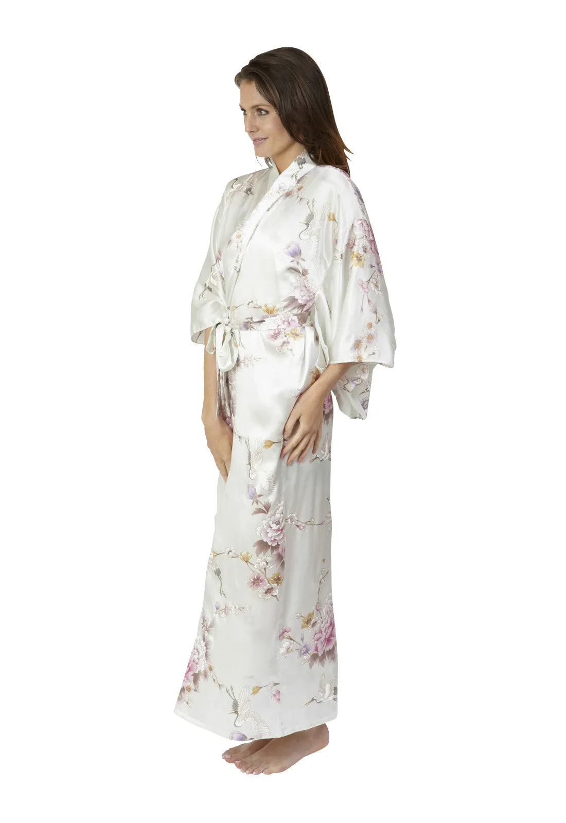 Bridal Kimono Crane & Peony Long Silk Kimono