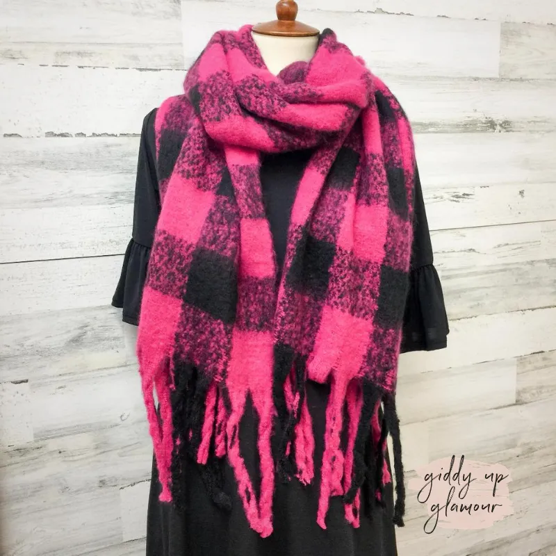 Buffalo Plaid Scarf in Fuchsia