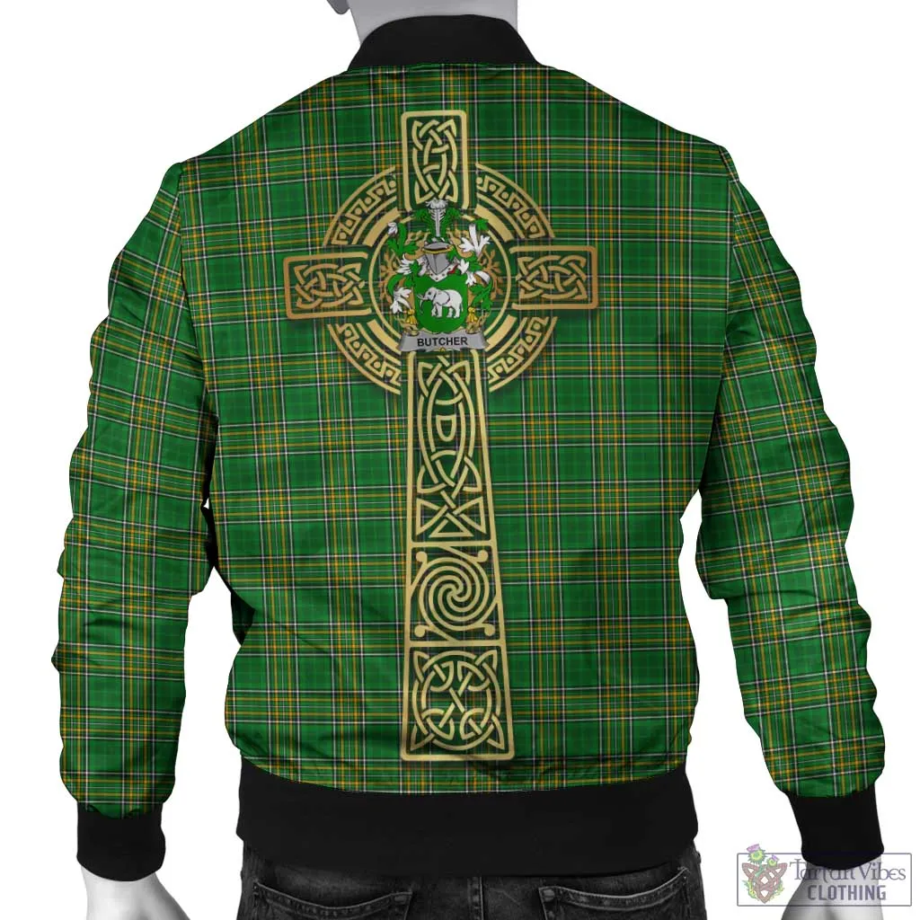 Butcher Irish Clan Tartan Bomber Jacket with Coat of Arms Celtic Tree of Life Style