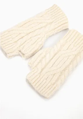 Cable Knit Wrist Warmers - Cream