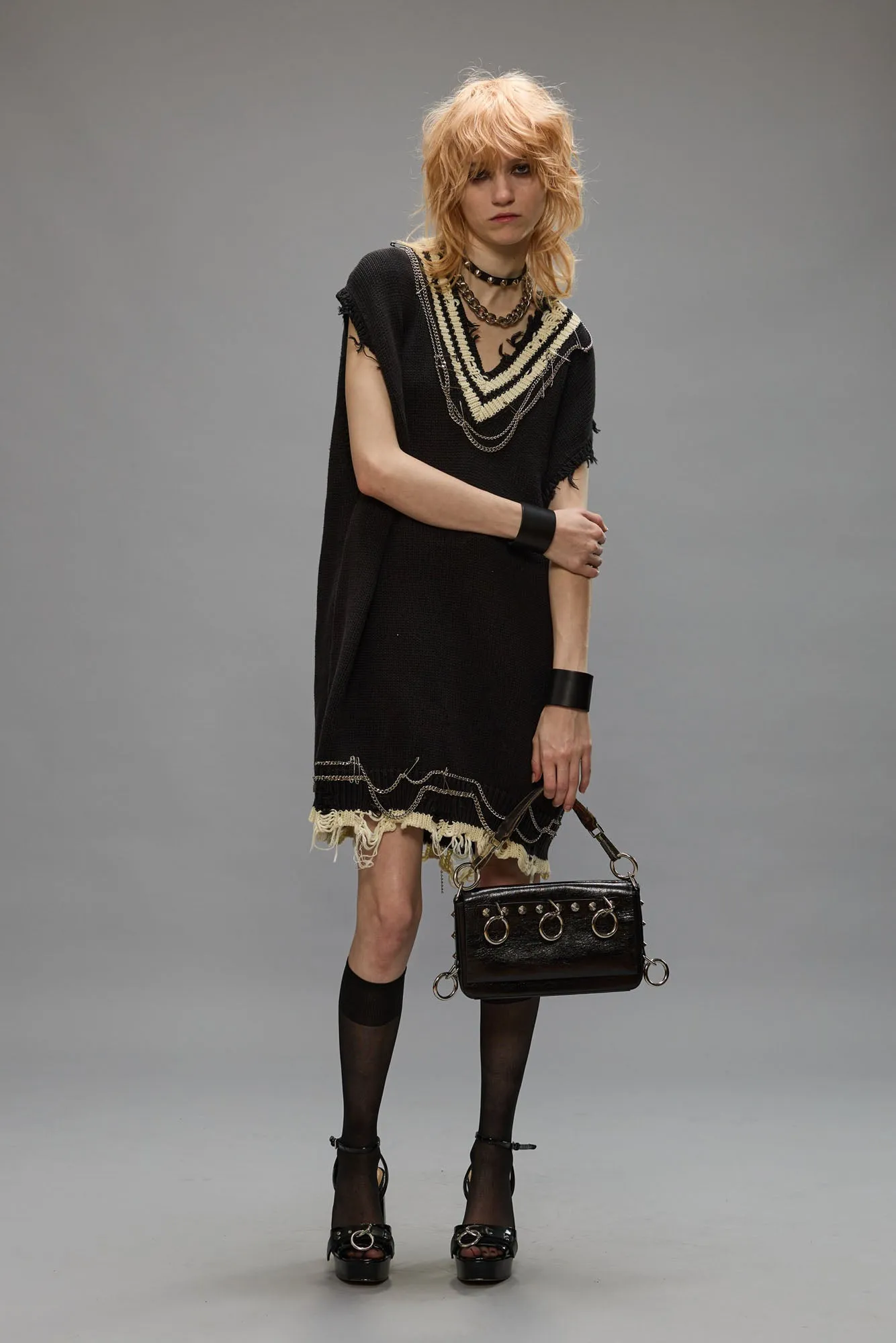 CHAIN EMBELLISHED VEST DRESS - BLACK